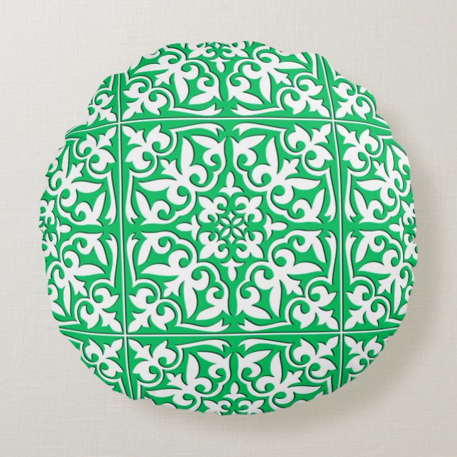 Almofada Redonda Azulejo marroquino - jade verde e branco (Frente)