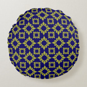Almofada Redonda Azulejo Mediterrâneo de Luxo Azul Amarelo