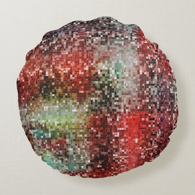 Almofada Redonda Azulejo vermelho manchado com tinta pulverizada (Verso)