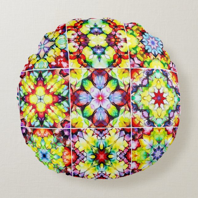 Almofada Redonda Azulejos do Mediterrâneo, Azulejos de Tinta Álcool (Frente)