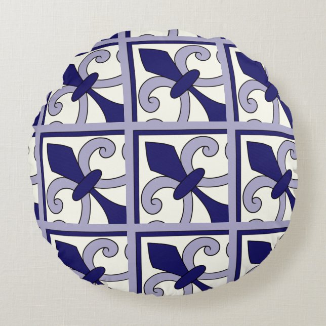 Almofada Redonda Azulejos Marroquinos Padrão #2 (Frente)