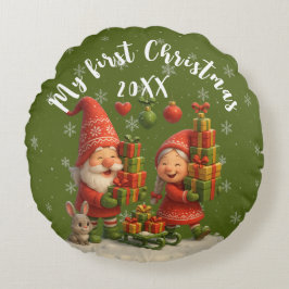 Almofada Redonda Baby First Christmas Pillow - Cute Holiday Gnomes