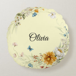 Almofada Redonda Baby Girl Nursery Decor Watercolor Floral