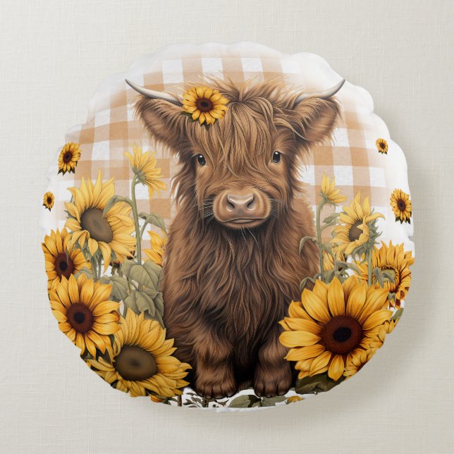 Almofada Redonda Baby Highland Cow Round Travesseiro (Frente)