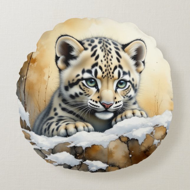 Almofada Redonda Baby Snow Lepard (Frente)