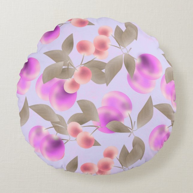 Almofada Redonda Bagaço de ameixa sem costura frutas de frutos de b (Frente)