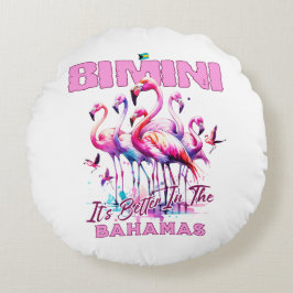 Almofada Redonda Bahamas Souvenir Gift: Bimini Bahamas Flamingo