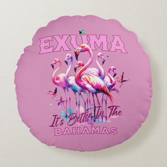 Almofada Redonda Bahamas Souvenir Presente: Exuma Bahamas Flamingo (Frente)