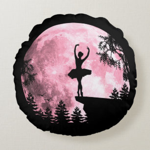 Almofada Redonda Bailarina Dançando Lua Cheia Rosa Mulher Menina