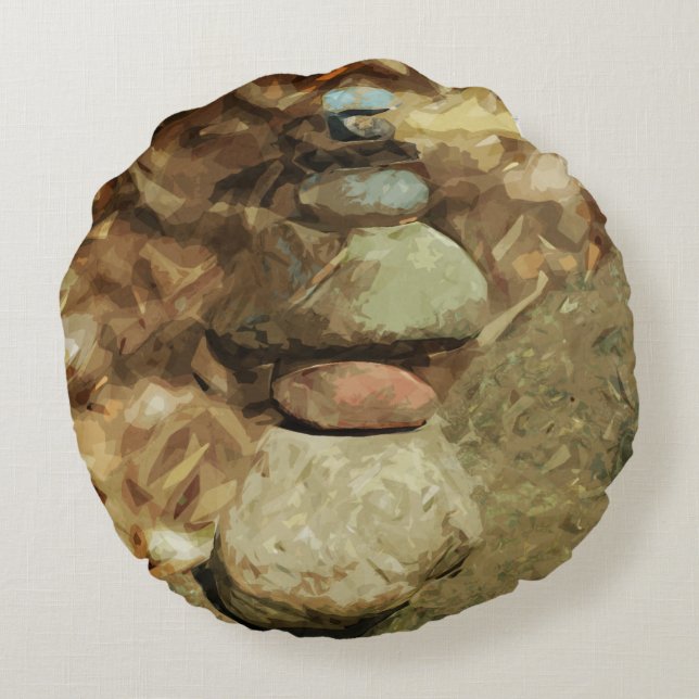 Almofada Redonda Balancing Rocks Abstrato Impressionism (Verso)