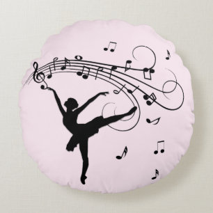 Almofada Redonda Ballerina Dançando com Música Rosa