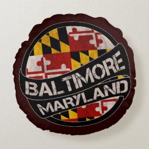 Almofada Redonda Baltimore Maryland flag grunge round travesseiro