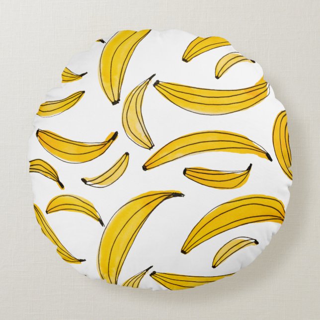 Almofada Redonda Bananas aquarelas - amarelas (Frente)