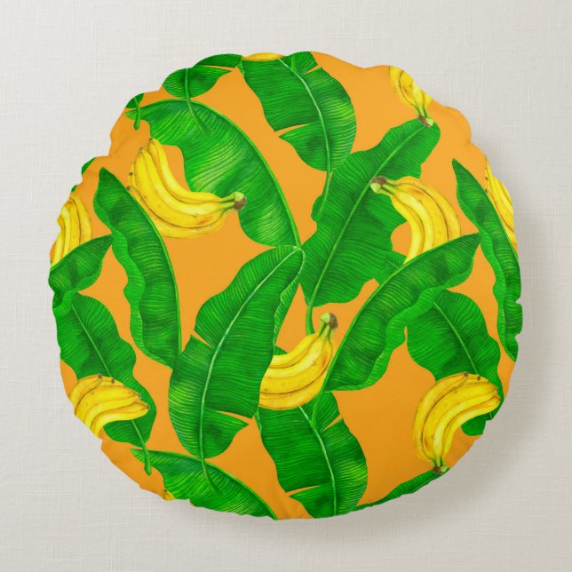 Almofada Redonda Bananas e folhas design (Frente)