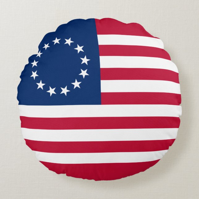 Almofada Redonda Bandeira Americana Betsy Ross (Frente)
