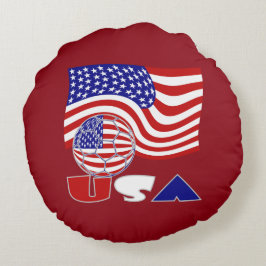 Almofada Redonda Bandeira Americana Bola de Futebol EUA Fundo Verme