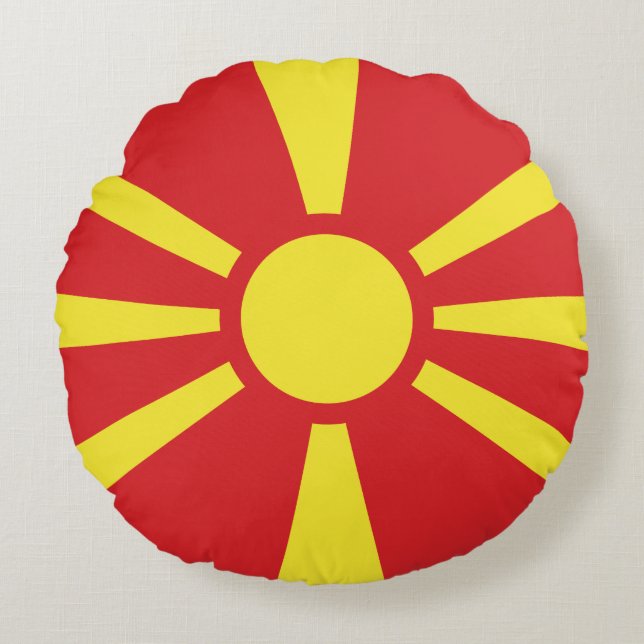 Almofada Redonda Bandeira da Macedônia do Norte (Frente)