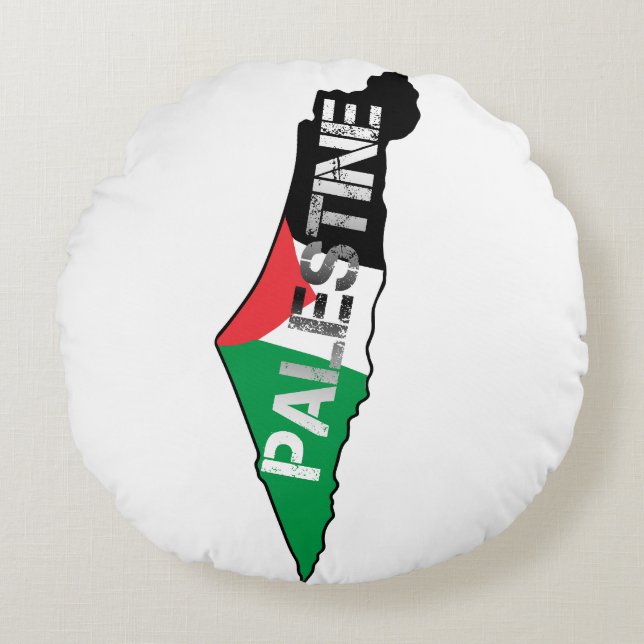 Almofada Redonda Bandeira da Palestina Livre no Mapa Palestino (Frente)