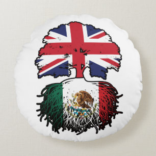 Almofada Redonda Bandeira das Raízes da Árvore no Reino Unido mexic
