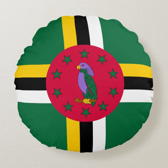 Almofada Redonda Bandeira de Dominica (Frente)
