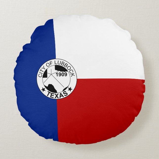 Almofada Redonda Bandeira de Lubbock (Texas) (Frente)