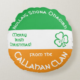 Almofada Redonda Bandeira de Natal Gaélico feliz da Irlanda