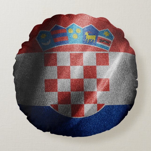 Almofada Redonda Bandeira de seda da Croácia (Frente)