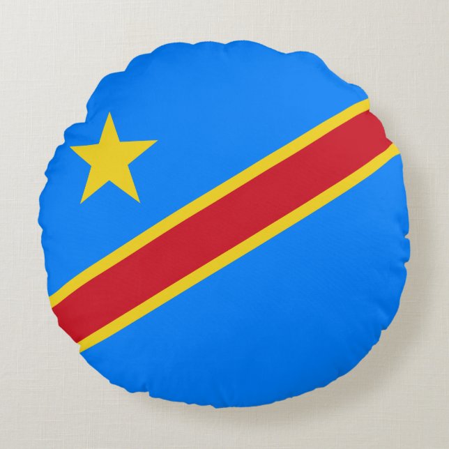 Almofada Redonda Bandeira do Congo Quinxassa (Frente)