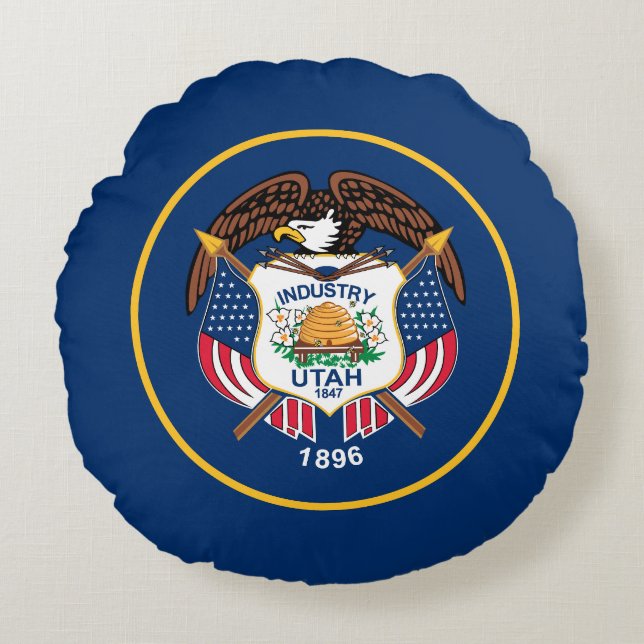 Almofada Redonda Bandeira do Estado de Utah (Frente)