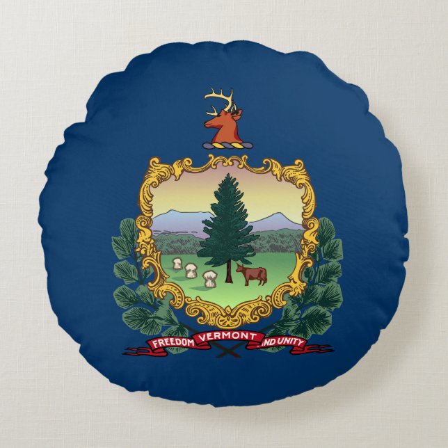 Almofada Redonda Bandeira do Estado de Vermont (Frente)