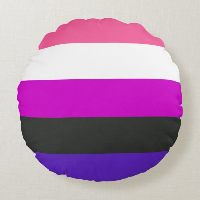 Almofada Redonda Bandeira do Orgulho Genderfluid (Frente)