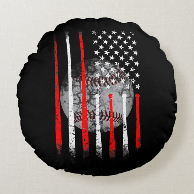 Almofada Redonda Bandeira dos EUA Beisebol Bandeira Americana Vinta (Frente)