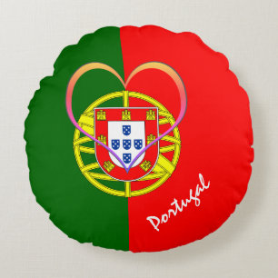Almofada Redonda Bandeira e coração portugueses - Portugal/adeptos 
