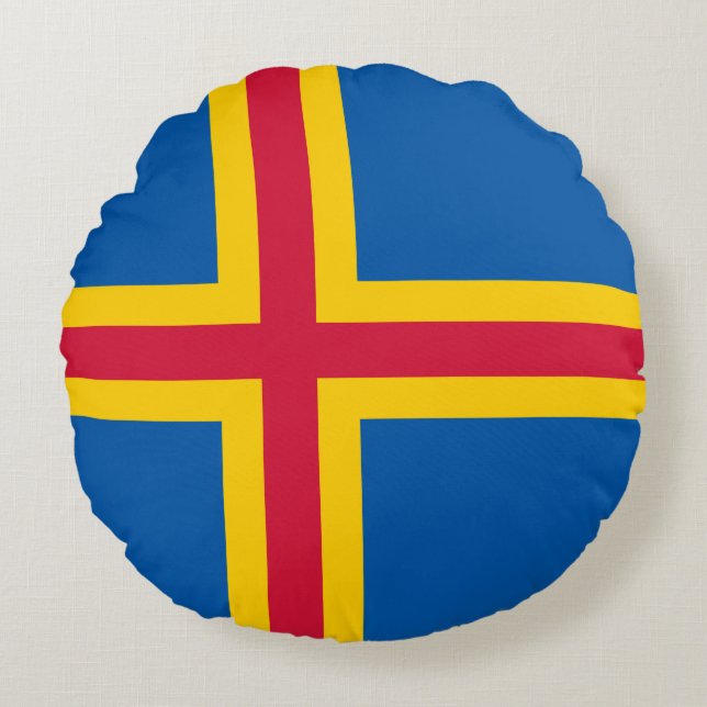 Almofada Redonda Bandeira Patriótica das Ilhas Åland (Frente)