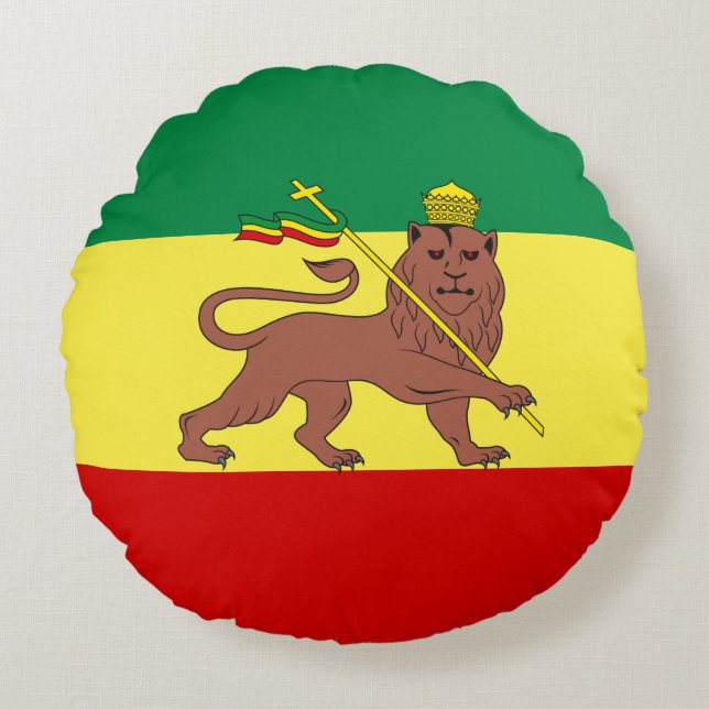 Almofada Redonda Bandeira Rastafariana (Rastafarianismo) (rasta) (Frente)