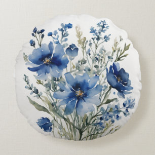 Almofada Redonda Bando de Flores de Aquarela Elegante