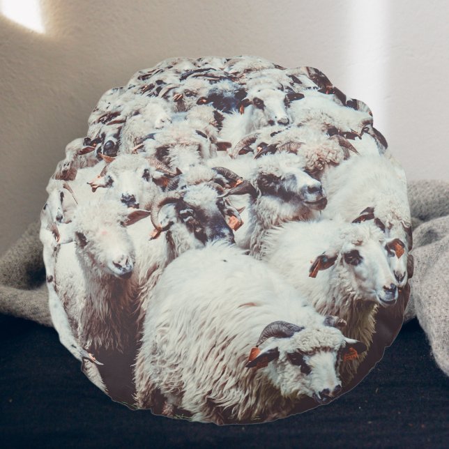 Almofada Redonda Bando de ovelhas brancas e pretas (Criador carregado)