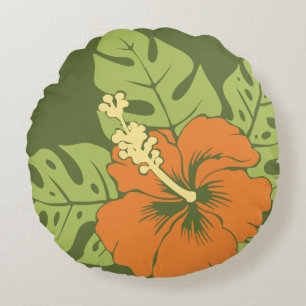 Almofada Redonda Banzai Beach Havaiano Hibiscus Reversible