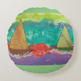 Almofada Redonda Barcos à vela no Travesseiro de água roxa