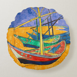 Almofada Redonda Barcos de Van Gogh Impressionismo Praia