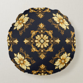 Almofada Redonda "Barockes Ornament-Muster in Gold und Schwarz" Dec