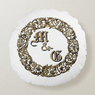 Almofada Redonda Barroco Rococo Cartuche Monogramas Casernos