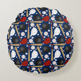 Almofada Redonda Baseball em fundo azul