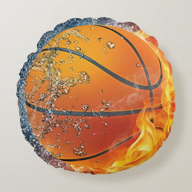 Almofada Redonda Basquete flamejante (Frente)