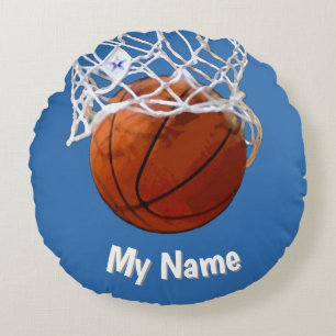 Almofada Redonda Basquetebol Seu Nome Fundo Azul Aço Personalizado