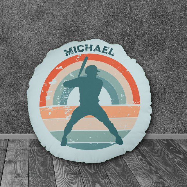 Almofada Redonda Bateria de Baseball Azul - Arco-Íris Retroativo (Criador carregado)