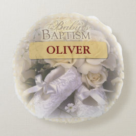 Almofada Redonda Batismo do bebê neutro, personalizado, personaliza
