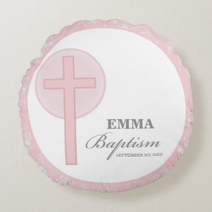 Almofada Redonda Batismo rosa de cadela personalizado