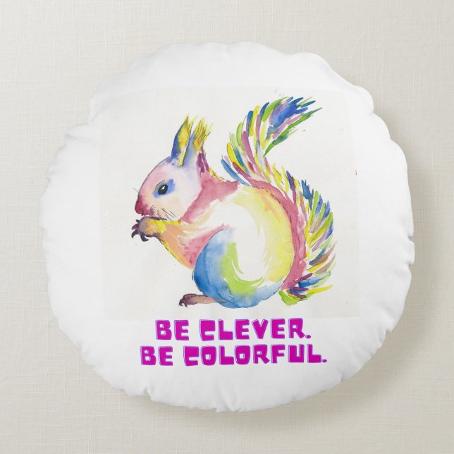 Almofada Redonda Be Clever. Be Colorful - Watercolor Squirrel (Frente)
