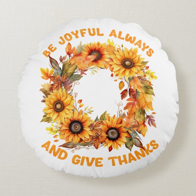 Almofada Redonda Be Joyful Always – Autumn Wreath Thanksgiving (Frente)